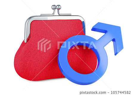 Male gender symbol with coin purse, 3D rendering Male gender symbol with coin purse, 3D rendering 105744582