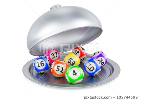Restaurant cloche with lotto balls, 3D rendering Restaurant cloche with lotto balls, 3D rendering 105744599