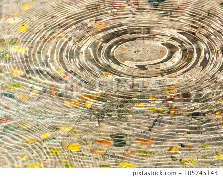 A view of a refreshing water surface Beautiful ripples created by water droplets Background material 105745143
