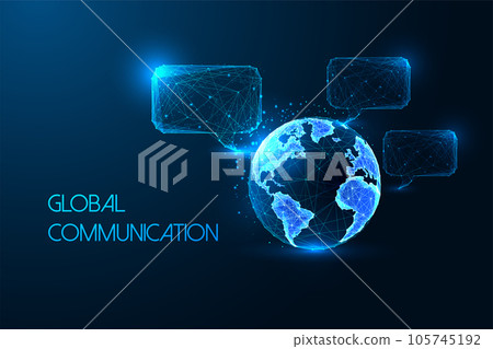 Global communication, worldwide interaction, futuristic concept with Earth globe and speech bubbles  105745192