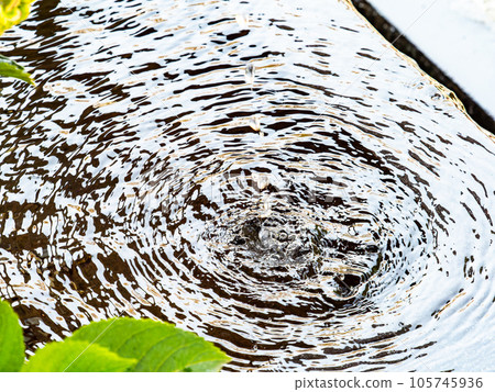 Background material Cool scenery of summer Refreshing water droplets that create ripples in a water bowl 105745936