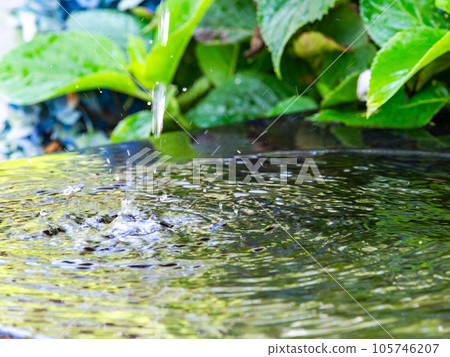 背景素材夏日清涼風景清爽的水滴在水碗中激起漣漪 105746207