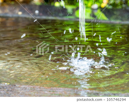 Background material Cool scenery of summer Refreshing water droplets that create ripples in a water bowl Background material Cool scenery of summer Refreshing water droplets that create ripples in a water bowl 105746294