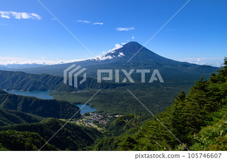 Superb view of Mt.Fuji seen from near Mt. Odake in the Misaka Mountains (summer scenery) Superb view of Mt.Fuji seen from near Mt. Odake in the Misaka Mountains (summer scenery) 105746607