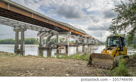 bridge construction over Missouri River near Rocheport in Missouri as seen from Katy Trail bridge construction over Missouri River near Rocheport in Missouri as seen from Katy Trail 105746690