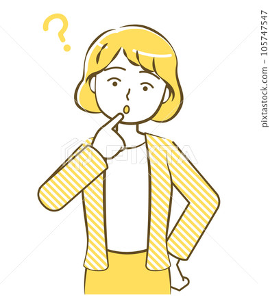 Upper body illustration of a wondering woman-friendly simple touch yellow 105747547