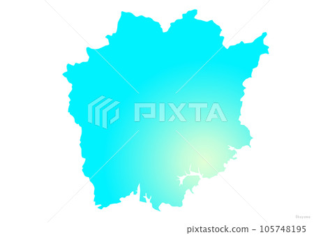Okayama prefecture map illustration aqua blue yellow light blue Okayama prefecture map illustration aqua blue yellow light blue 105748195