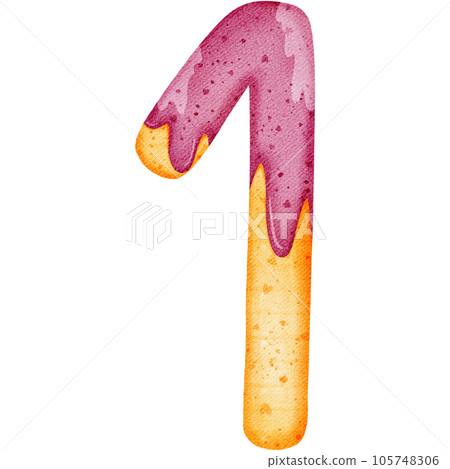 The number donut cartoon with pink heart in the form watercolor  105748306