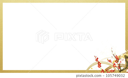 Simple Japanese-style frame of red and white plums and waves 105749032