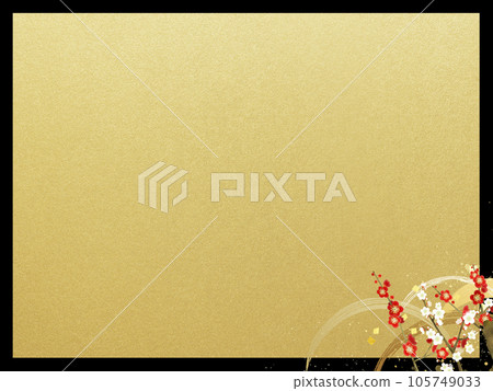 Simple Japanese-style frame of red and white plums and waves 105749033