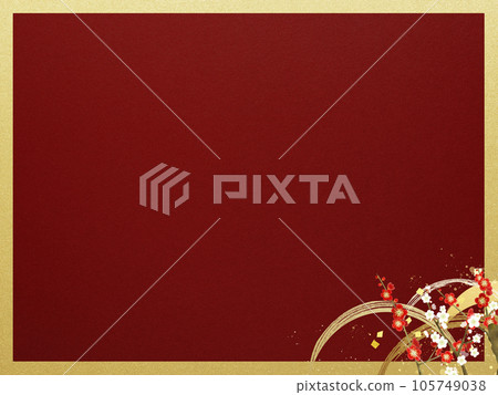 Simple Japanese-style frame of red and white plums and waves 105749038