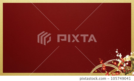 Simple Japanese-style frame of red and white plums and waves 105749041