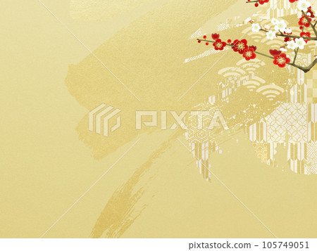 Japanese style background of gold leaf and plum Japanese style background of gold leaf and plum 105749051