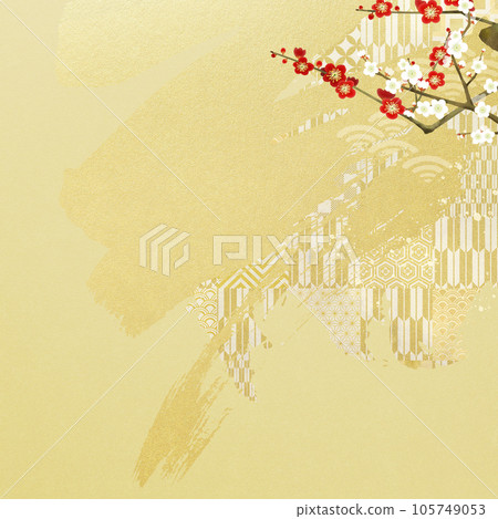Japanese style background of gold leaf and plum Japanese style background of gold leaf and plum 105749053
