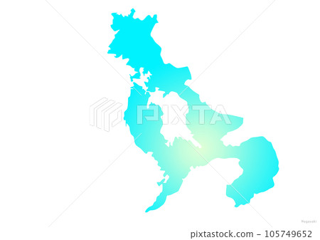 Nagasaki prefecture map illustration marine blue yellow light blue 105749652