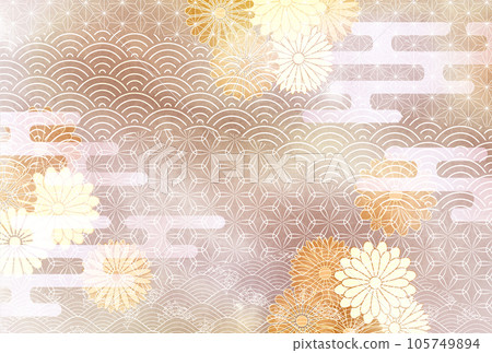 菊花日本圖案新年賀卡背景 菊花日本圖案新年賀卡背景 105749894