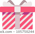 Red gift box with pastel ribbon bow. Modern holiday surprise box. Realistic illustration icon for present, birthday or wedding, valentine, new year concepts 105750244