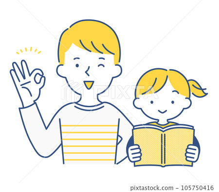 父親一起支持孩子學習的插畫素材 105750416