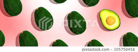 Fresh avocado pattern overhead view 105750458