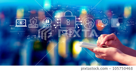 Data Security concept with person using a smartphone at night 105750468