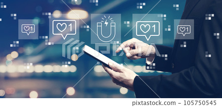 Get more likes concept with businessman using a tablet 105750545
