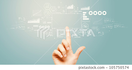 Industry 4.0 theme with hand pressing a button 105750574