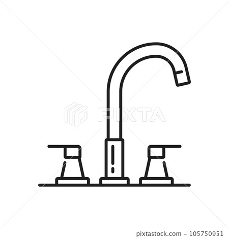 Tap kitchen and bathroom compression faucet outline icon. Bathroom water mixer, kitchen modern tap or house bathtub watertap linear vector symbol. Toilet spigot valve thin line pictogram or icon 105750951