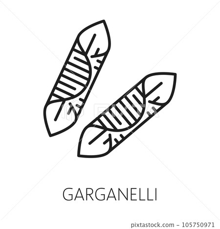 Garganelli type of egg-based pasta formed by rolling noodle into cylindrical shape. Vector pasta type outline icon, italian cuisine food Garganelli type of egg-based pasta formed by rolling noodle into cylindrical shape. Vector pasta type outline icon, italian cuisine food 105750971