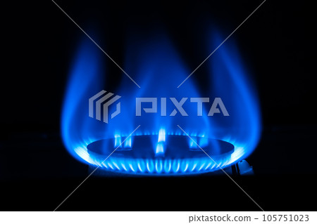Gas stove burning flame 105751023