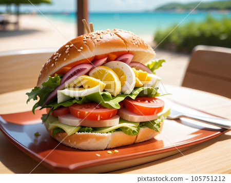 夏季蔬菜漢堡“AI生成圖像” 夏季蔬菜漢堡“AI生成圖像” 105751212