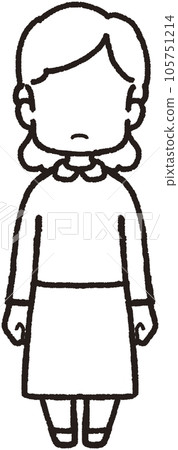 一個面向前方的不露面女人的全身線條畫插圖 一個面向前方的不露面女人的全身線條畫插圖 105751214