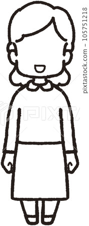 一個面向前方微笑的懶惰女人的全身線條畫插圖 一個面向前方微笑的懶惰女人的全身線條畫插圖 105751218