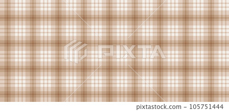 Brown gingham seamless pattern. Beige and white vichy background texture. Checkered tweed plaid repeating wallpaper. Natural nude tartan fabric and textile swatch design. Vector backdrop 105751444