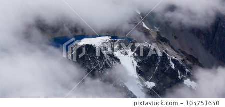 Rocky Mountain Peak and Glacier Lake. Aerial Landscape Nature Background. 105751650