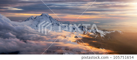 Rocky Mountain Peak and Glacier Lake. Aerial Landscape Nature Background. 105751654
