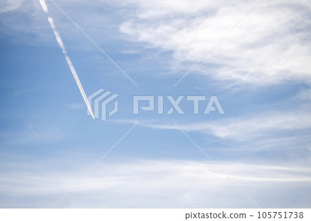 summer blue sky dusk airplane cloud contrail image 105751738