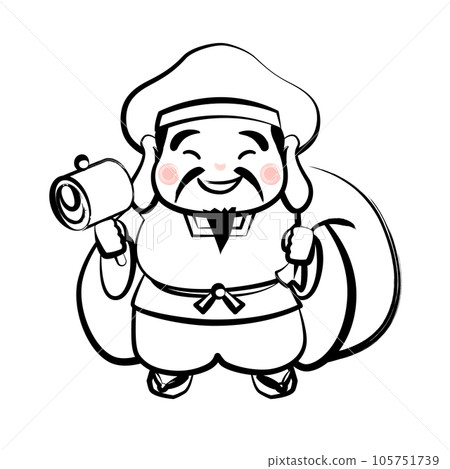 七福神大黑天插圖（水墨畫風格） 105751739