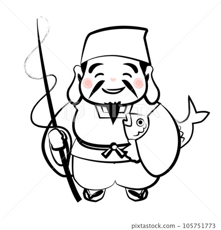 七福神惠比壽插圖（水墨畫風格） 105751773