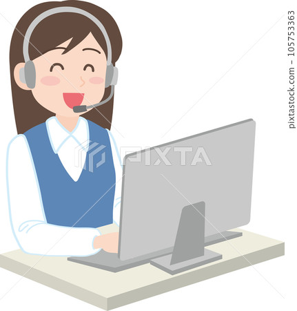 呼叫中心工作_帶耳機麥克風的女人_微笑_帶電腦 呼叫中心工作_帶耳機麥克風的女人_微笑_帶電腦 105753363