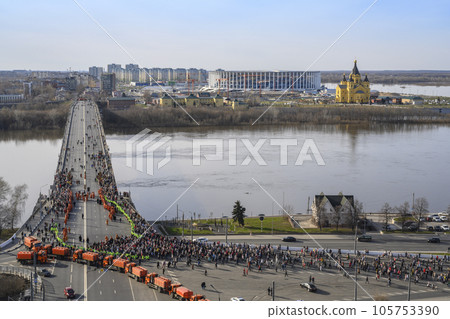 Procession in honor of Christian religious holiday Easter on Kanavinsky Bridge in Nizhny Novgorod Procession in honor of Christian religious holiday Easter on Kanavinsky Bridge in Nizhny Novgorod 105753390