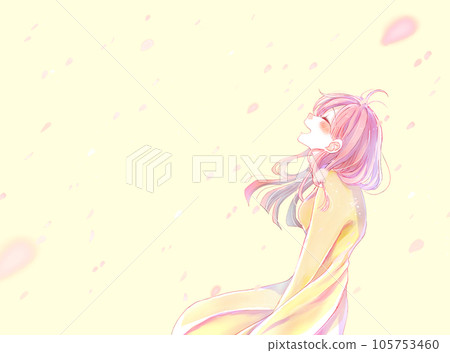 Happy laughing woman Sakurafubuki landscape Happy laughing woman Sakurafubuki landscape 105753460