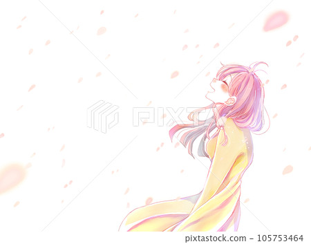 快樂的笑女人櫻吹風景 105753464