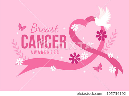 Breast Cancer Awareness Month Vector Illustration of Diverse Women with Pink Support Ribbon for Healthcare Campaign Solidarity Background Templates 105754192