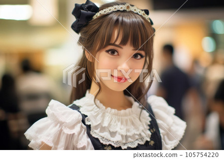 Cute girl in Japanese maid cafe 105754220