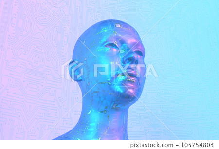 具有人工智能的女性機器人的 3D 插圖 具有人工智能的女性機器人的 3D 插圖 105754803