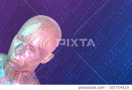 具有人工智能的男性機器人的 3D 插圖 105754819
