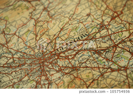 old retro road map on the glasgow, scotland, uk 105754936