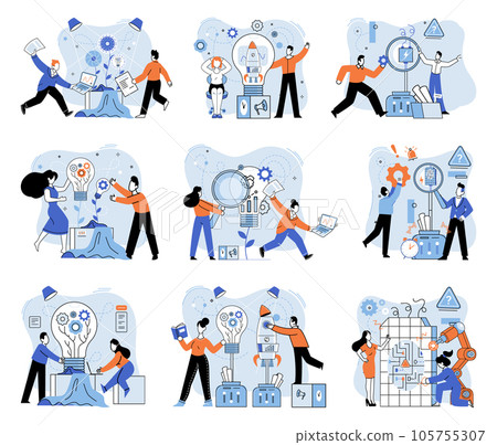 Team solving complex problems. Teamwork vector illustration metaphor. Business solution, startup problems, planning and strategy Departments in organization come together for project Working problem Team solving complex problems. Teamwork vector illustration metaphor. Business solution, startup problems, planning and strategy Departments in organization come together for project Working problem 105755307