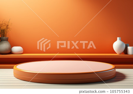 Orange podium empty space can display product background. 105755343