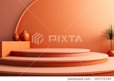Orange podium empty space can display product background. 105755344